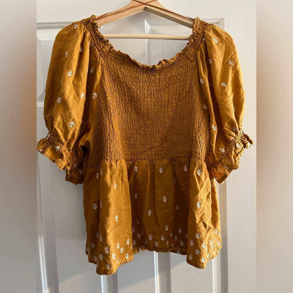 Embroidered Mustard Top